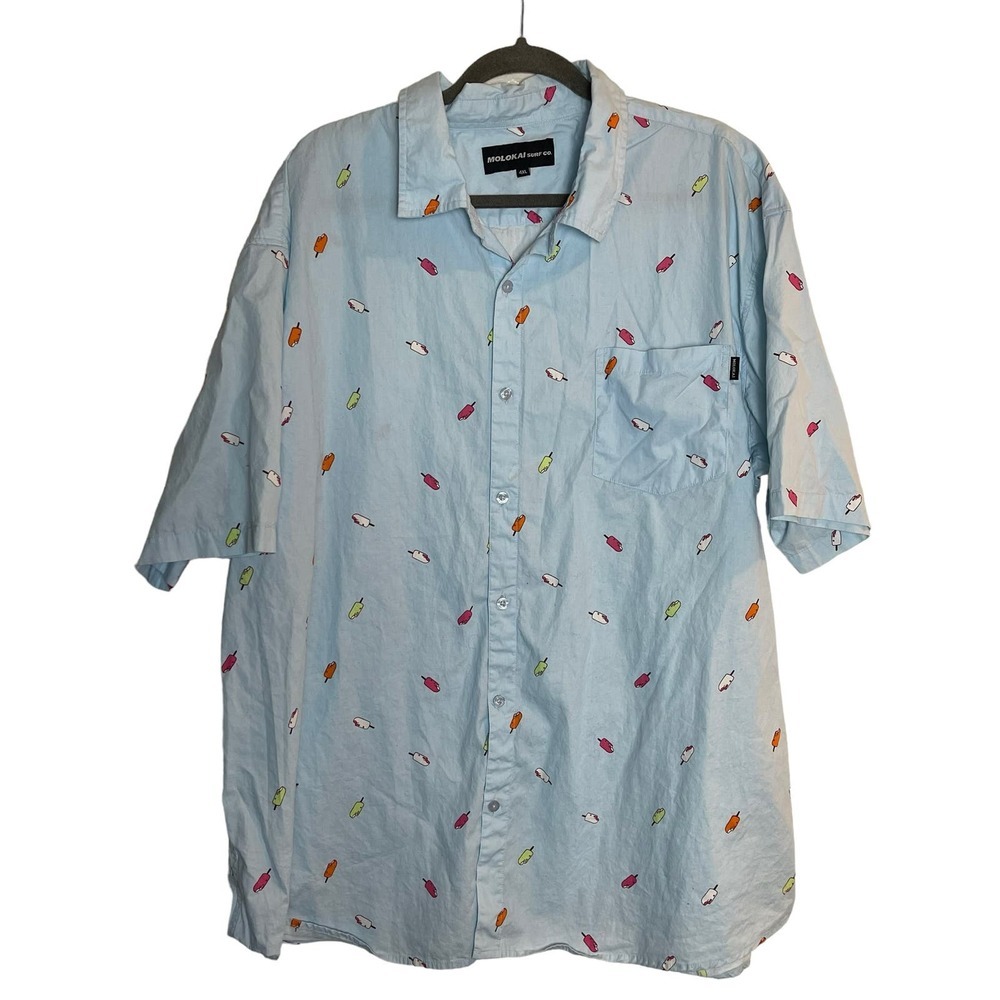 Molokai  Surf Co Ice Cream Blue Button Down Short Sleeve Shirt Men Size 4XL